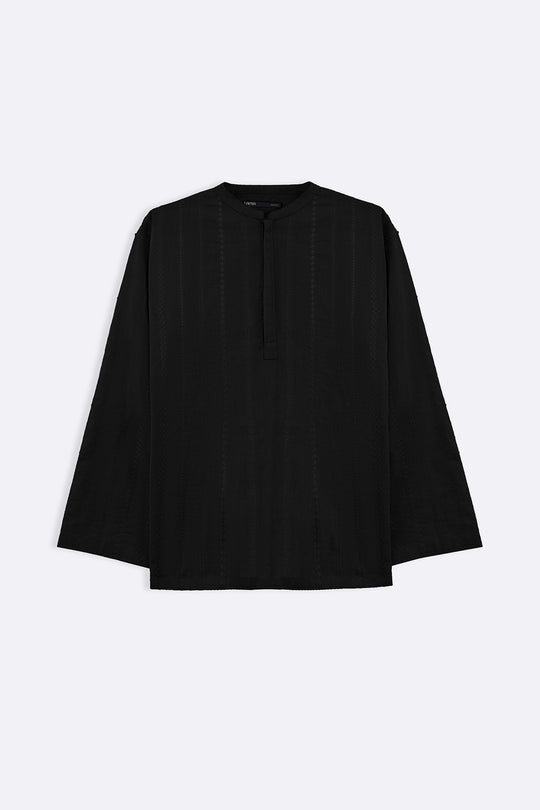 BLACK EMBROIDERED HALF PLACKET SHIRT