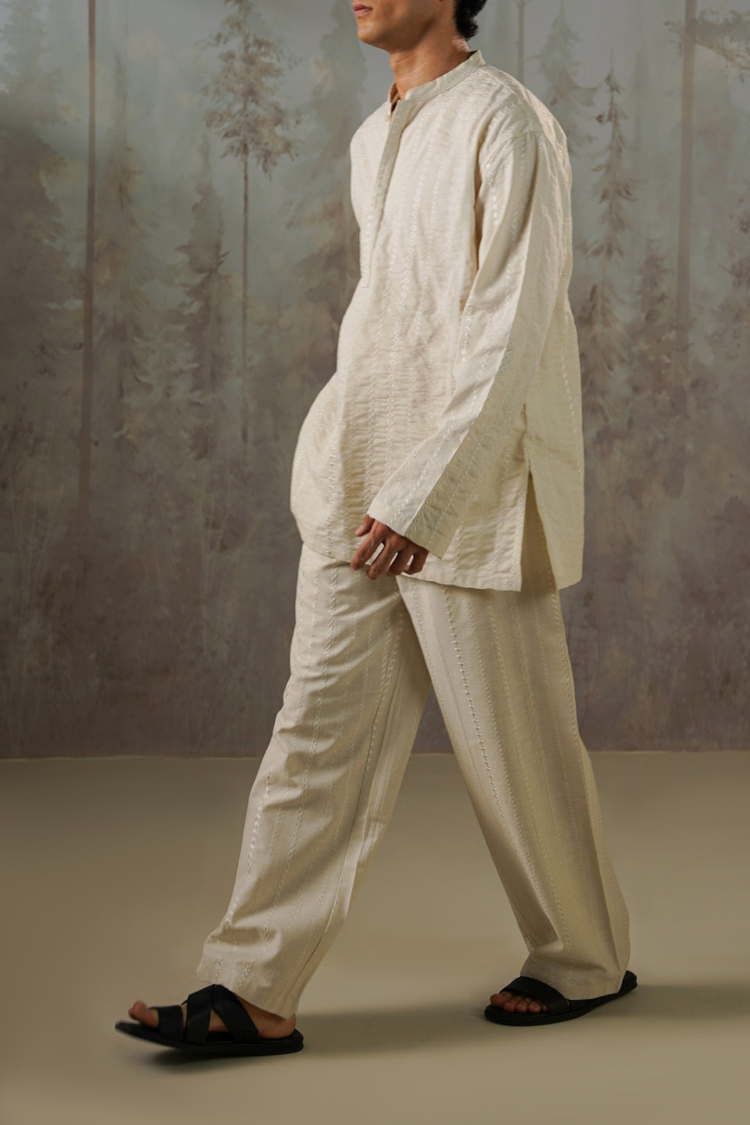 ECRU EMBROIDERED HALF PLACKET SHIRT