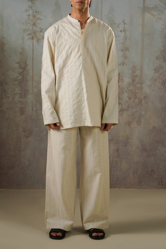 ECRU EMBROIDERED HALF PLACKET SHIRT