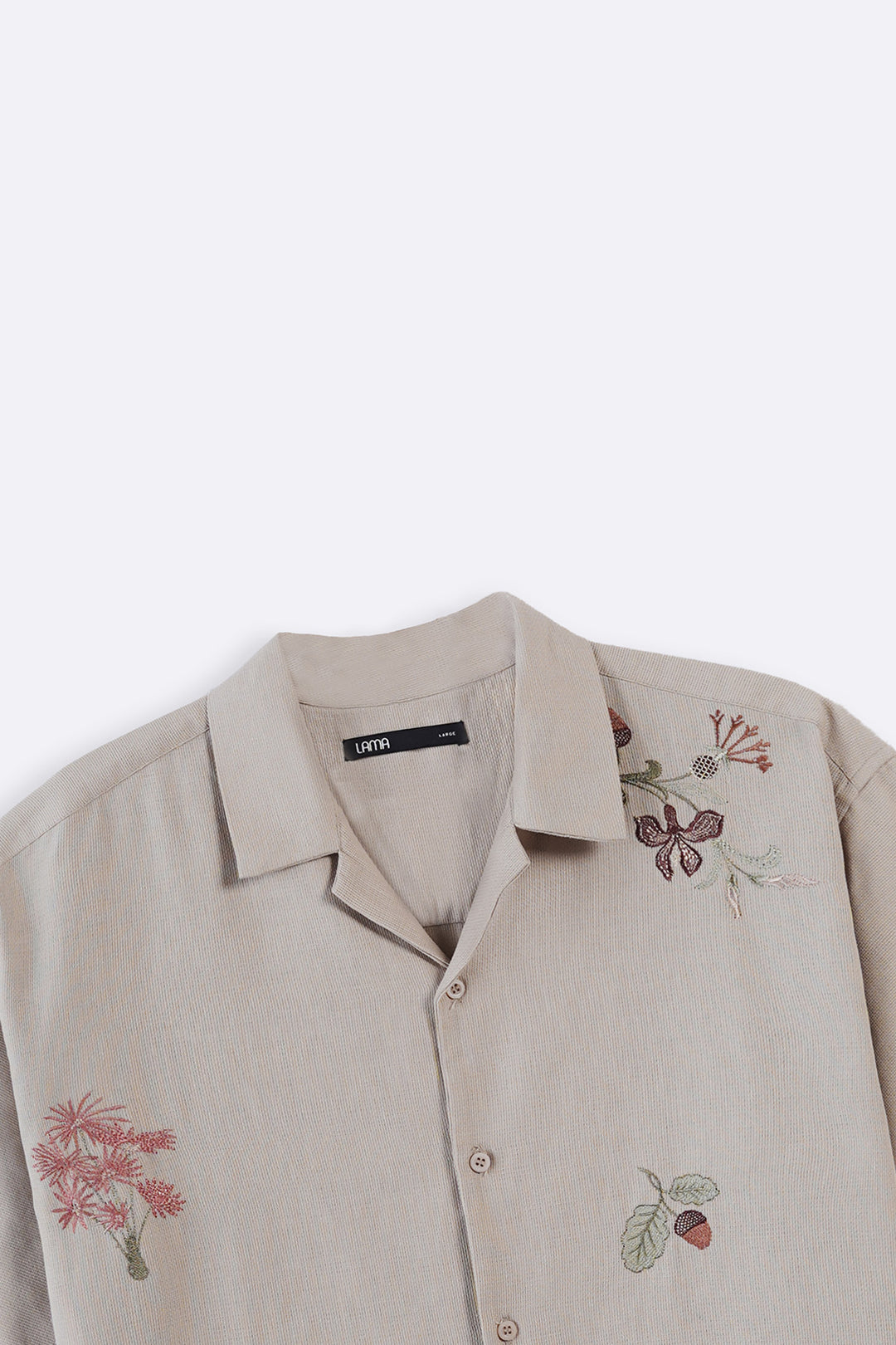 BEIGE EMBROIDERED DOBBY SHIRT