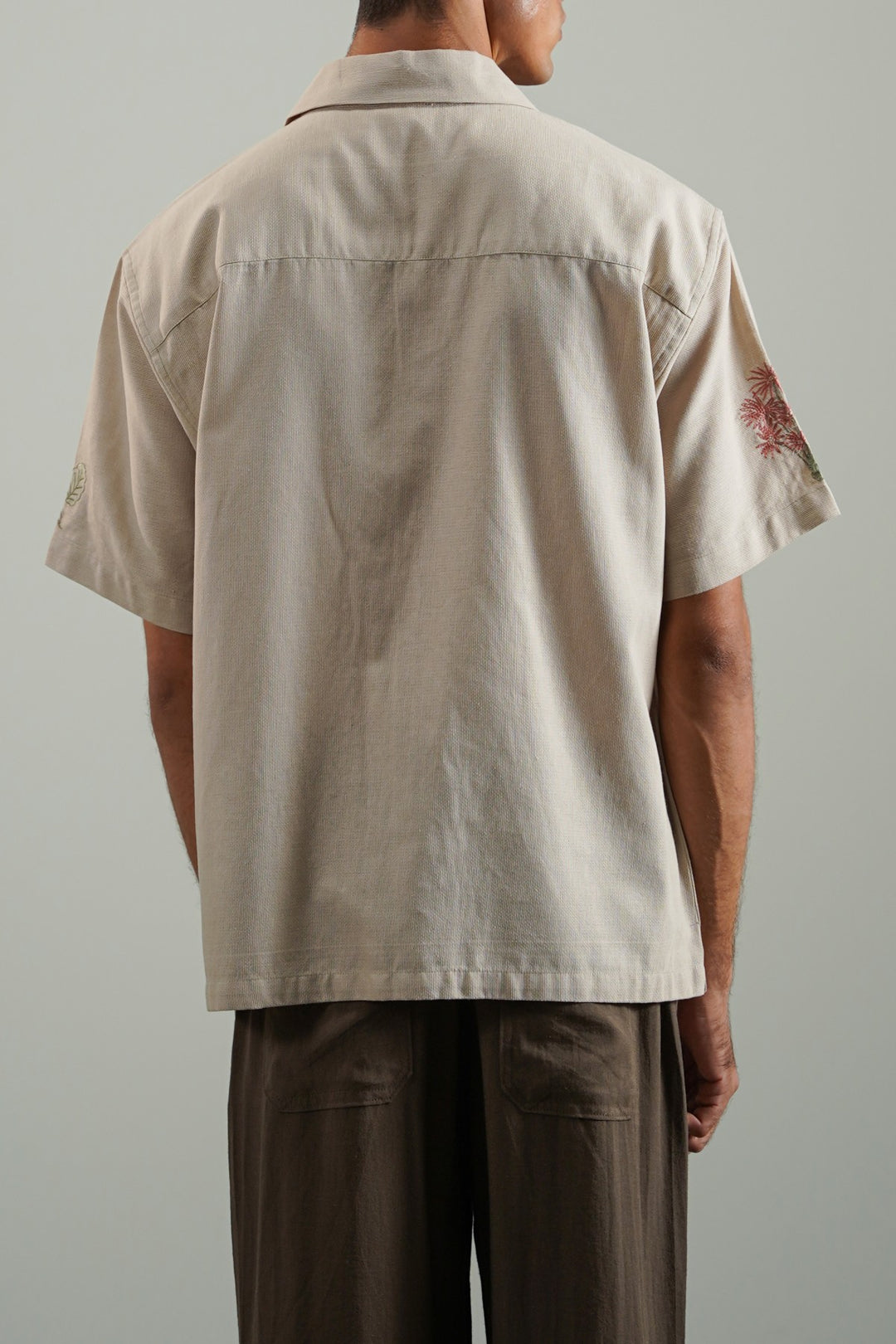 BEIGE EMBROIDERED DOBBY SHIRT