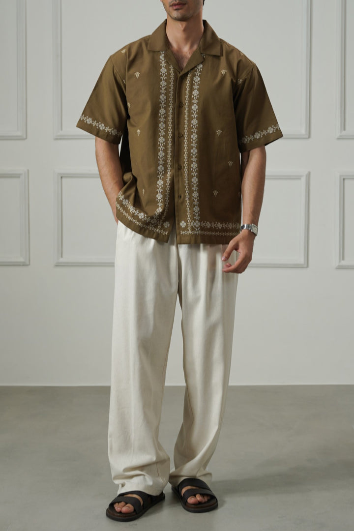 BROWN SUMMER CLUB EMBROIDERED SHIRT