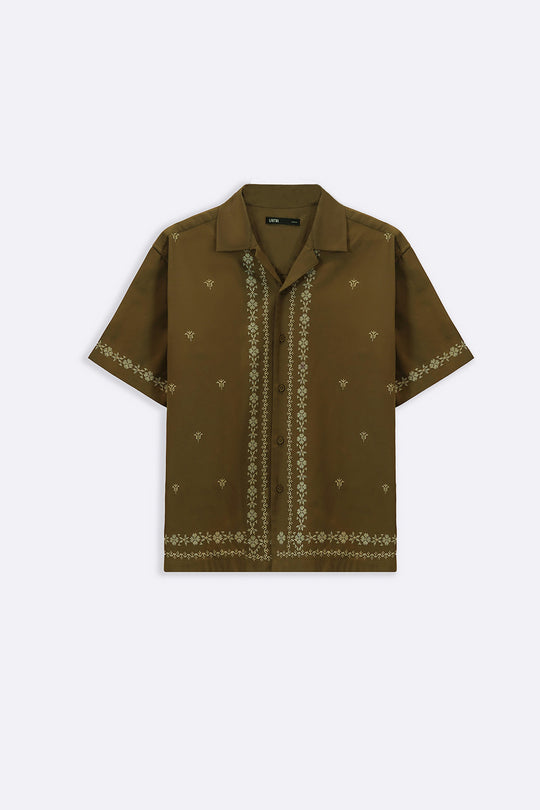 BROWN SUMMER CLUB EMBROIDERED SHIRT
