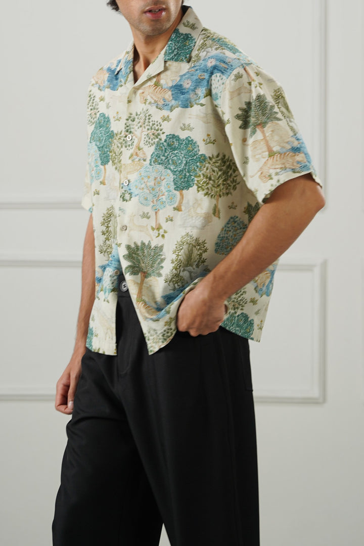 ECRU SLUB PRINTED SHIRT
