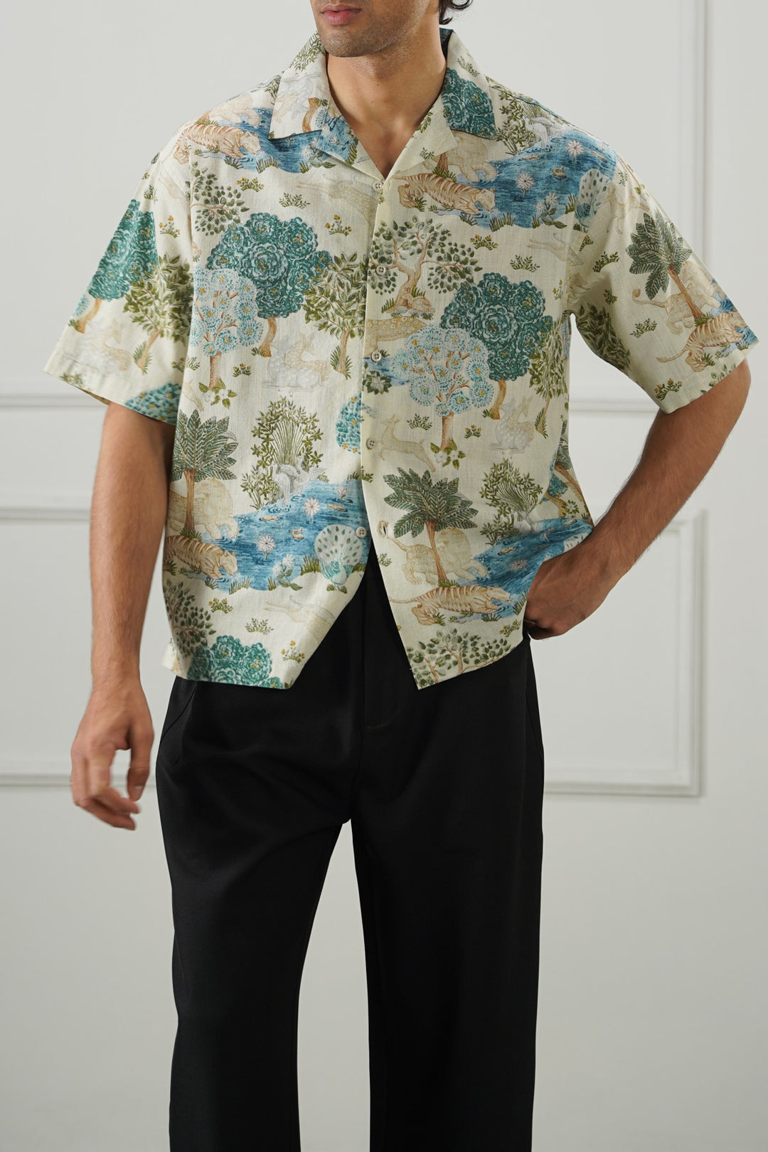 ECRU SLUB PRINTED SHIRT