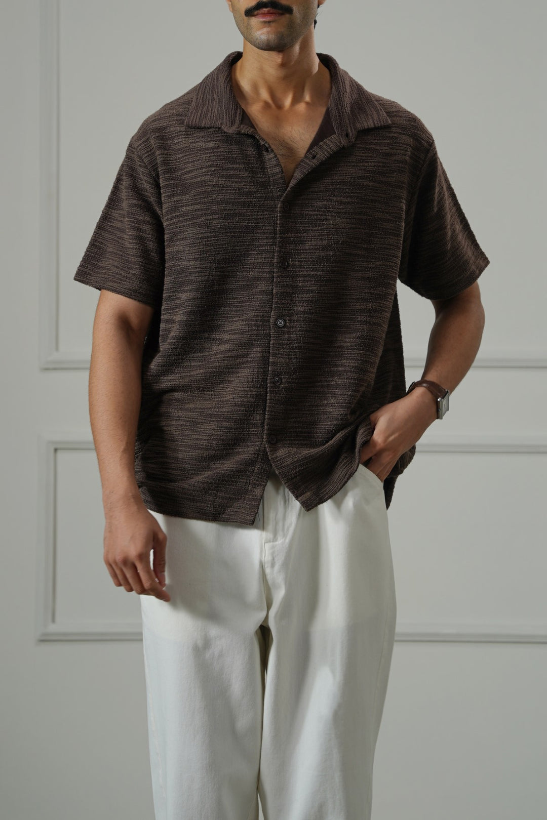 DARK BROWN CRINKLE TEXTURED SHIRT
