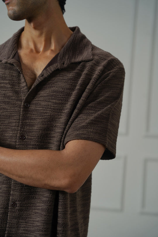 DARK BROWN CRINKLE TEXTURED SHIRT