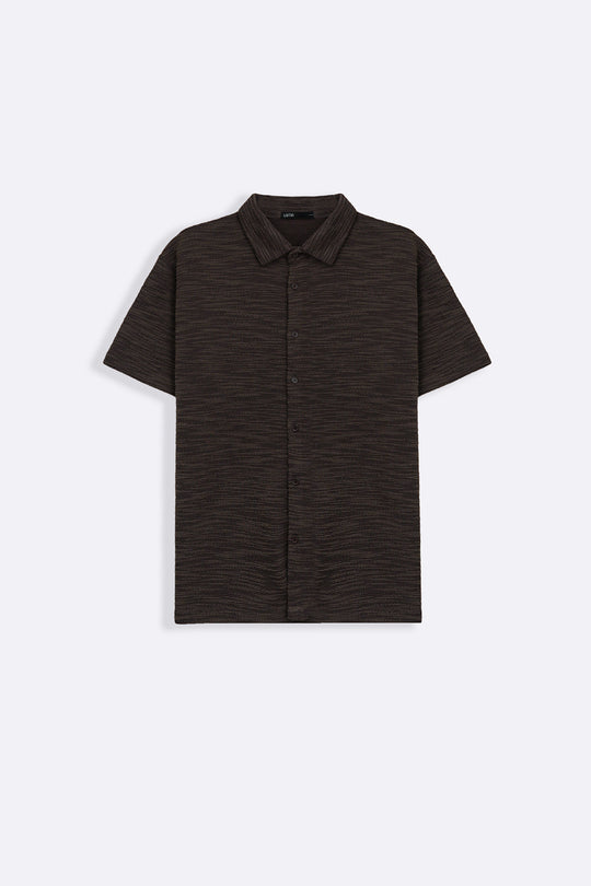 DARK BROWN CRINKLE TEXTURED SHIRT