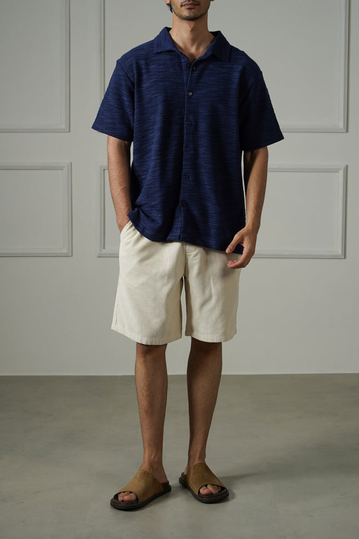 NAVY CRINKLE TEXTURED SHIRT