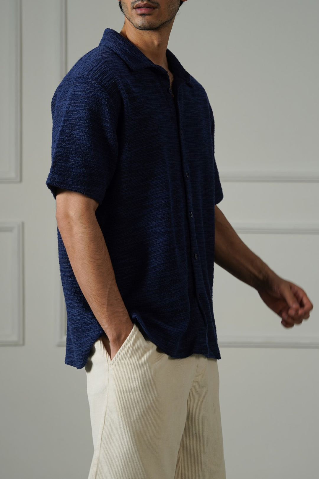 NAVY CRINKLE TEXTURED SHIRT
