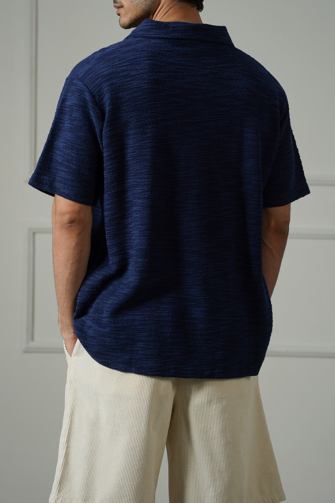 NAVY CRINKLE TEXTURED SHIRT