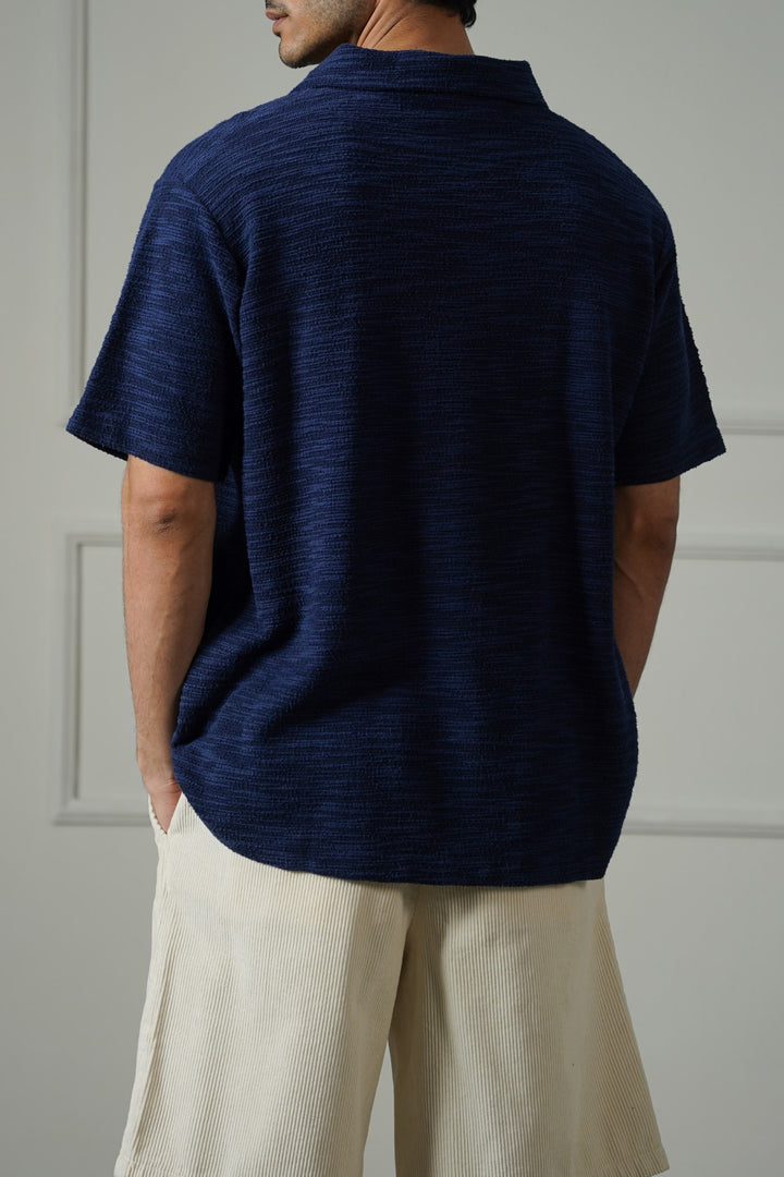 NAVY CRINKLE TEXTURED SHIRT