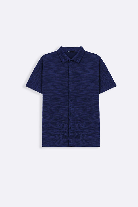 NAVY CRINKLE TEXTURED SHIRT