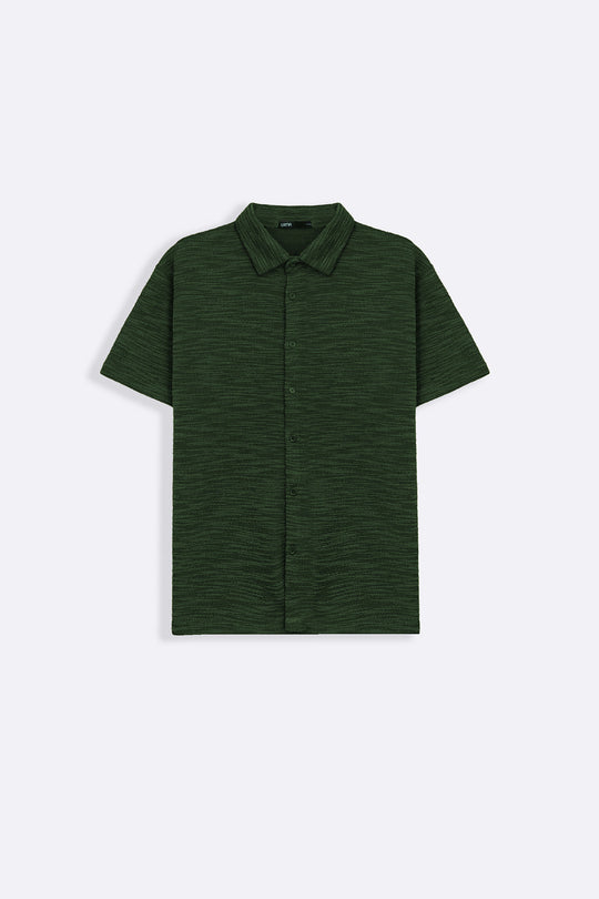 OLIVE CRINKLE TEXTURED SHIRT