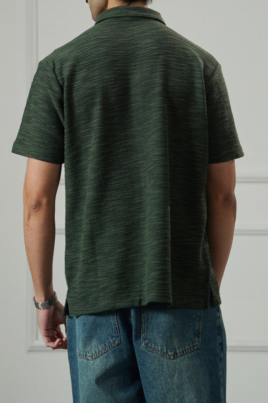 OLIVE CRINKLE TEXTURED SHIRT