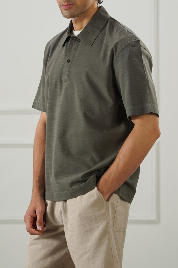 MOUSE GREY QUARTER PLACKET SHIRT