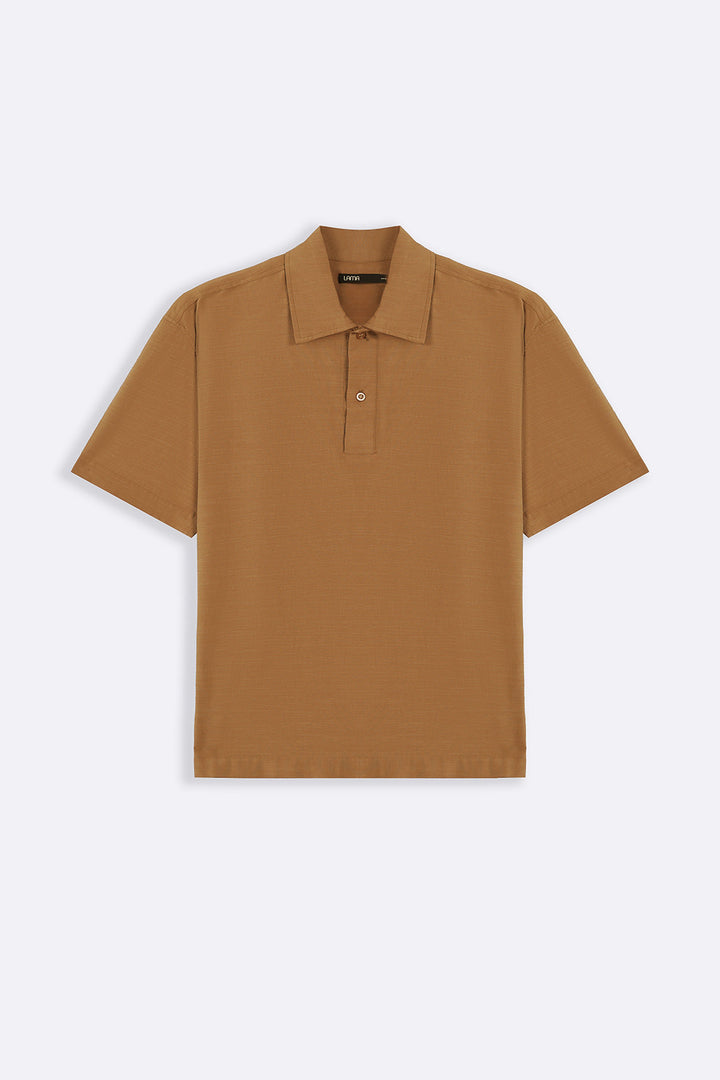 OCHRE BROWN QUARTER PLACKET SHIRT