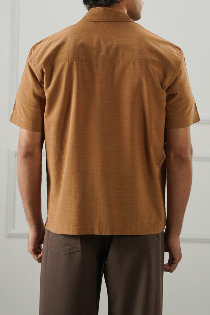 OCHRE BROWN QUARTER PLACKET SHIRT