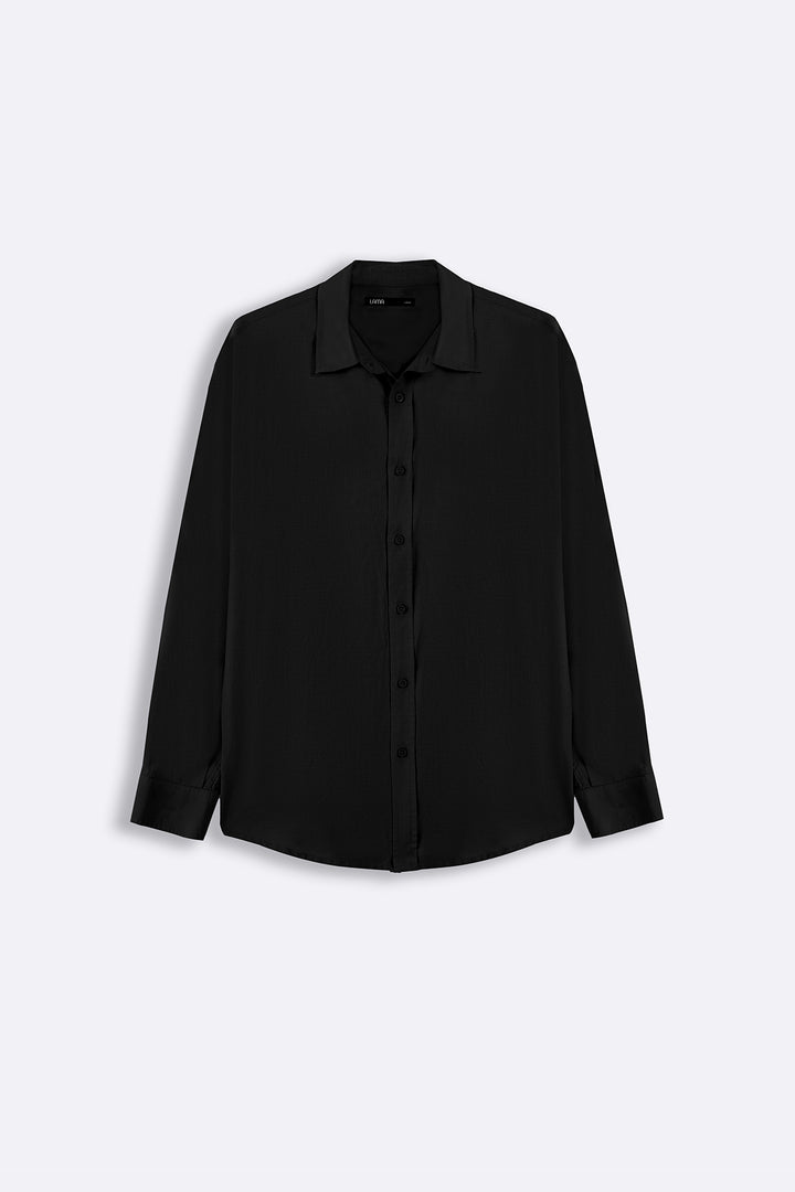 BLACK FLOWY COTTON BLEND SHIRT