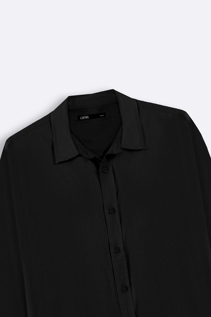 BLACK FLOWY COTTON BLEND SHIRT