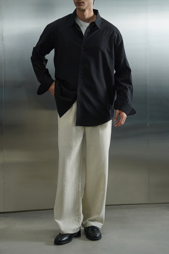 BLACK FLOWY COTTON BLEND SHIRT