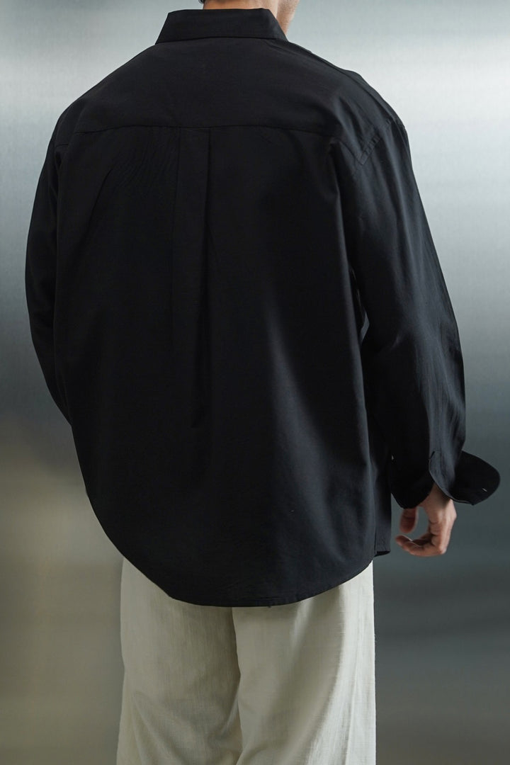 BLACK FLOWY COTTON BLEND SHIRT