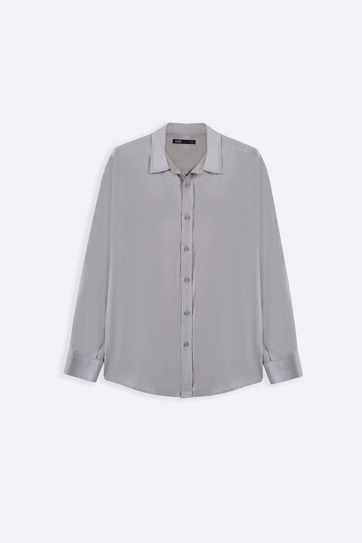 GREY FLOWY COTTON BLEND SHIRT