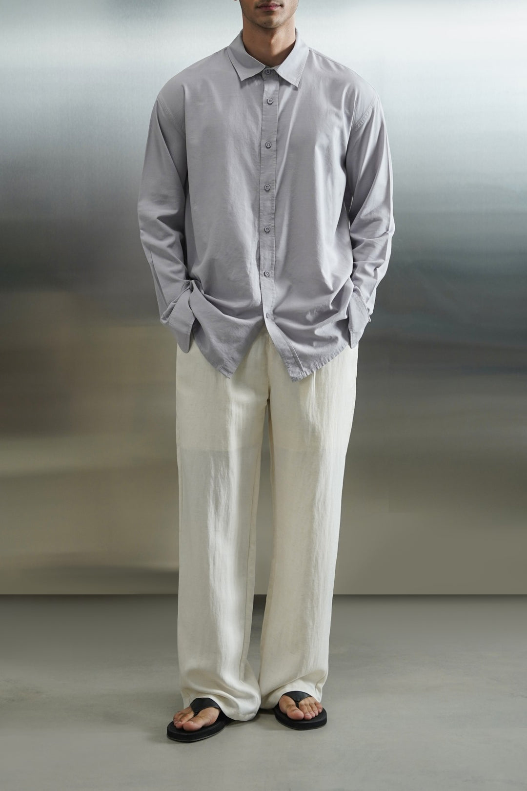 GREY FLOWY COTTON BLEND SHIRT