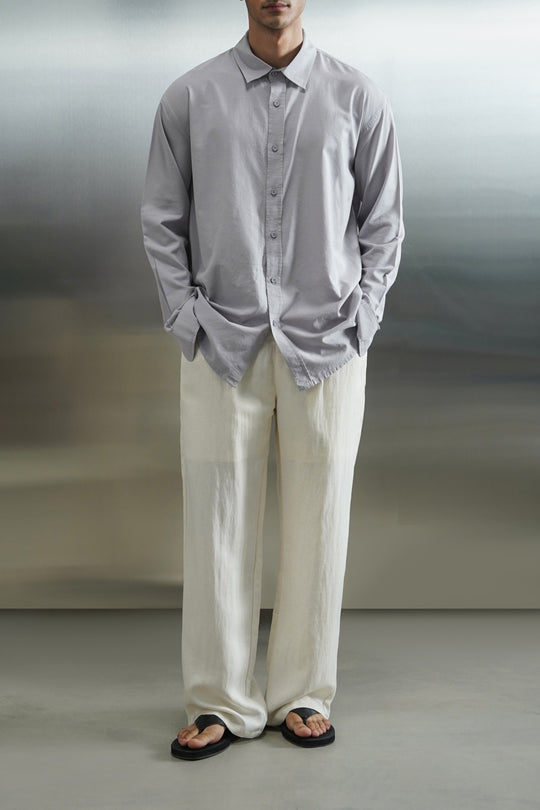 GREY FLOWY COTTON BLEND SHIRT