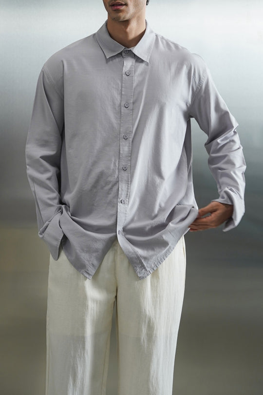 GREY FLOWY COTTON BLEND SHIRT