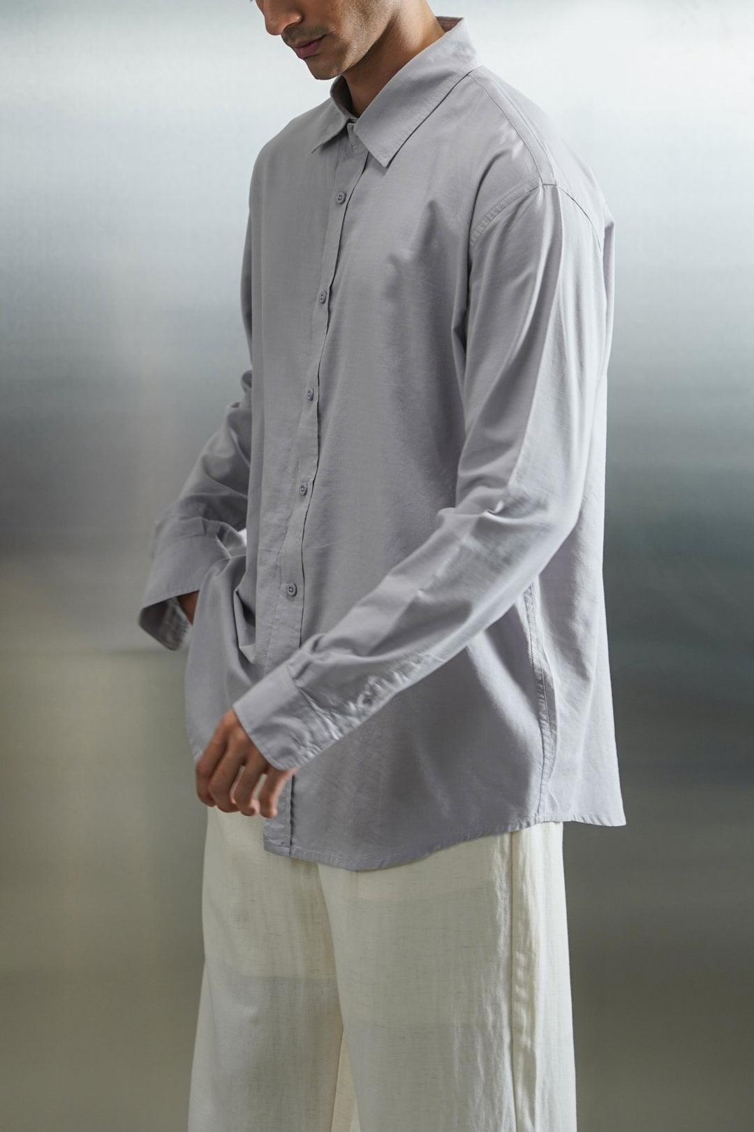GREY FLOWY COTTON BLEND SHIRT