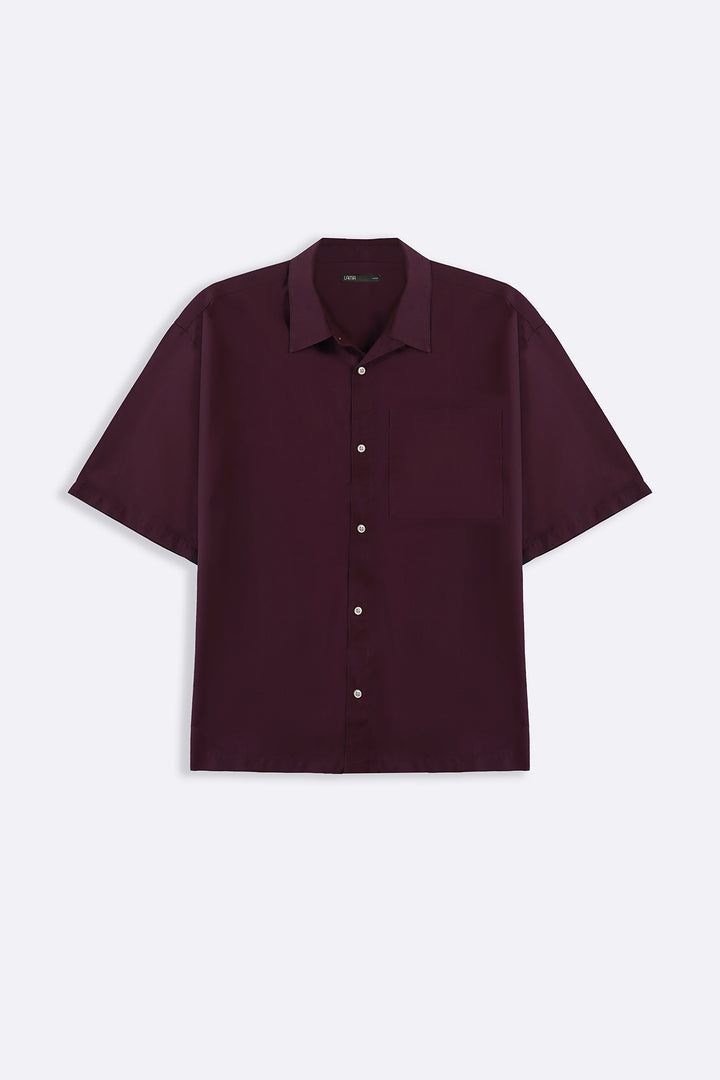 MAROON WASHED EFFECT TENCEL SHIRT