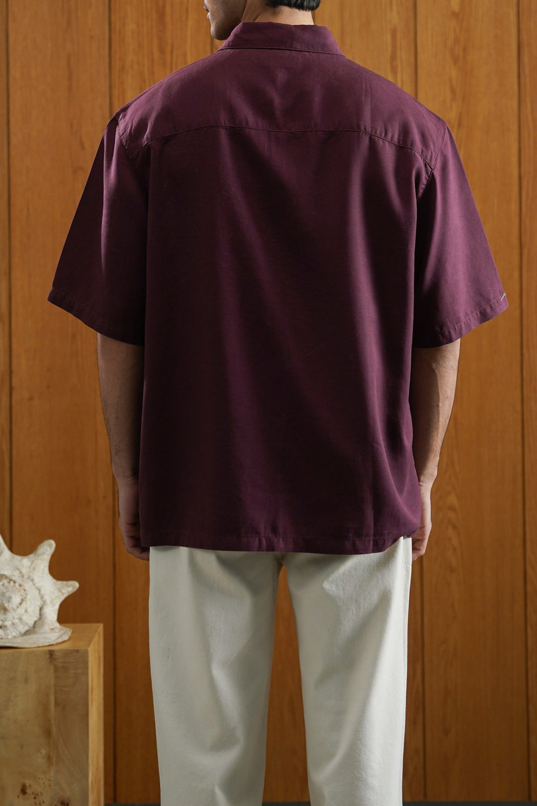 MAROON WASHED EFFECT TENCEL SHIRT
