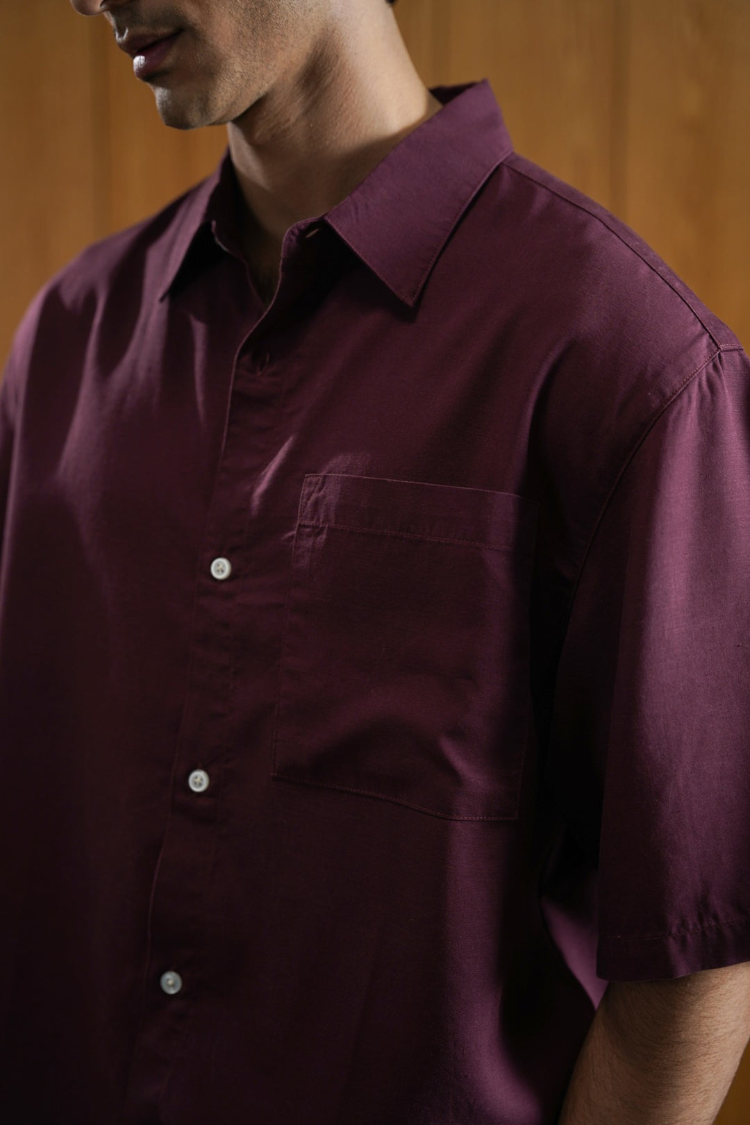 MAROON WASHED EFFECT TENCEL SHIRT