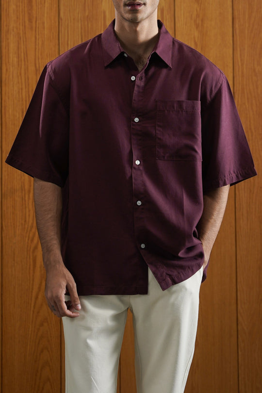 MAROON WASHED EFFECT TENCEL SHIRT