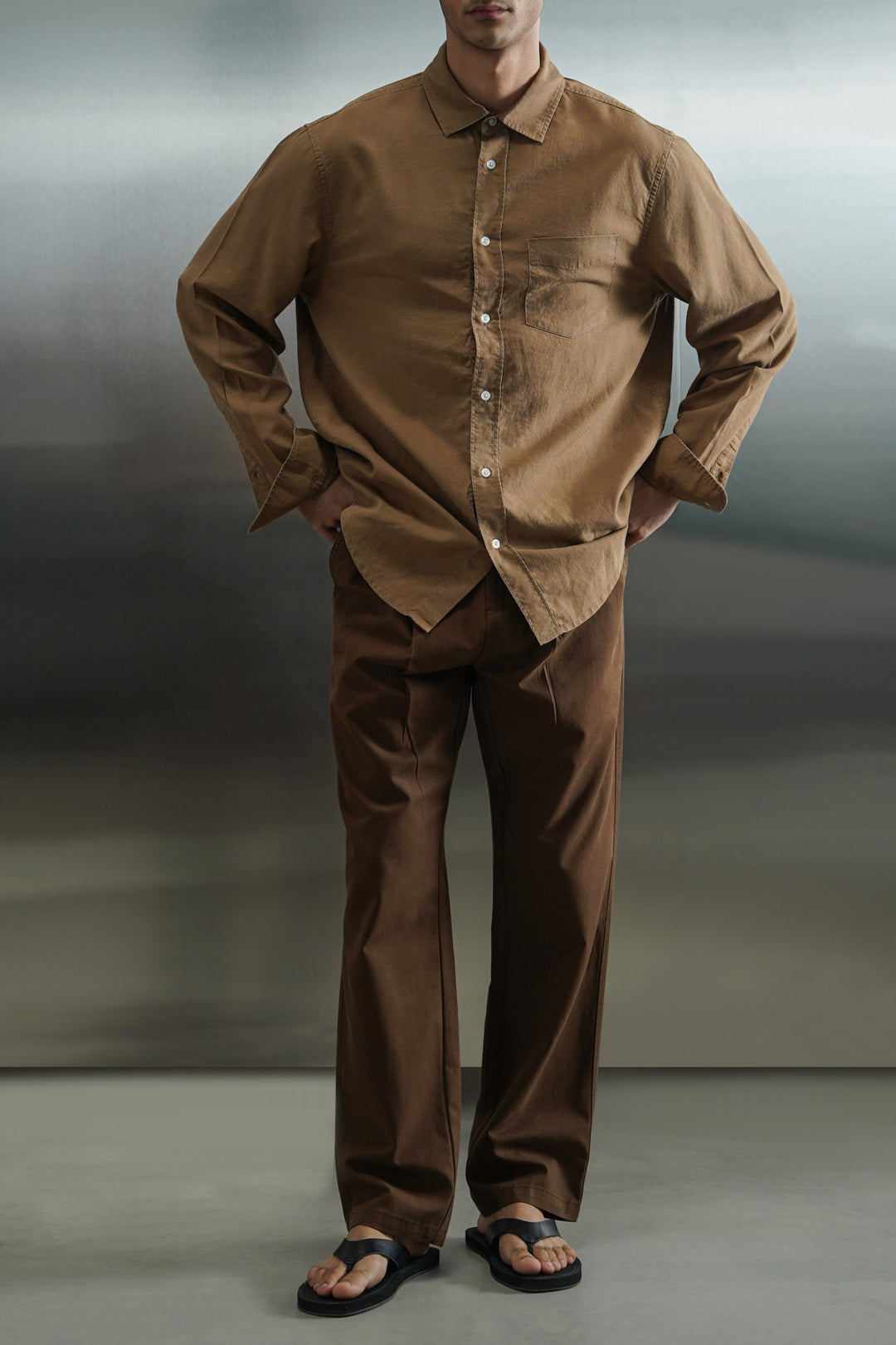 BROWN EASY LYOCELL LINEN SHIRT