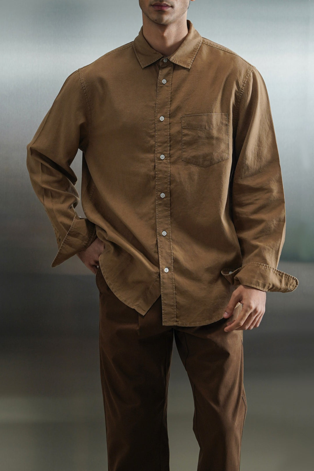BROWN EASY LYOCELL LINEN SHIRT