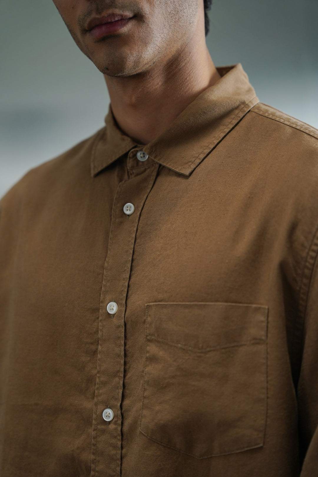 BROWN EASY LYOCELL LINEN SHIRT
