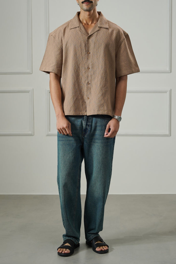 BEIGE MAN JACQUARD SAFARI SHIRT