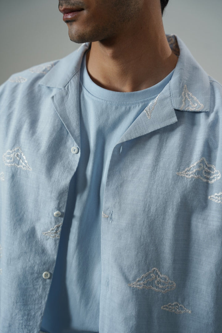 LIGHT BLUE MONSOON EMBROIDERED SHIRT