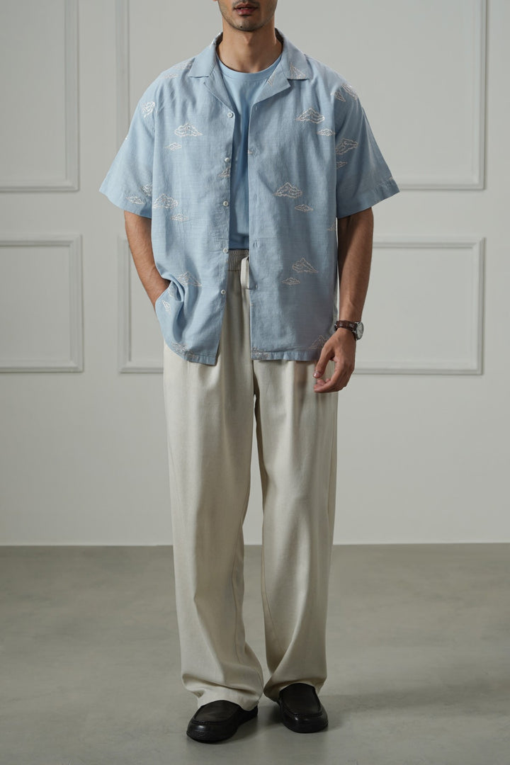 LIGHT BLUE MONSOON EMBROIDERED SHIRT