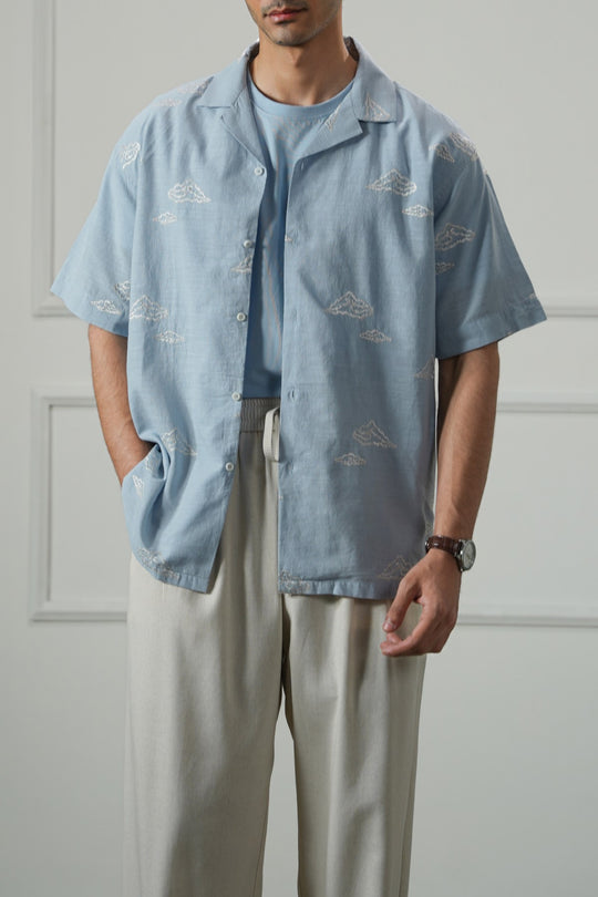 LIGHT BLUE MONSOON EMBROIDERED SHIRT
