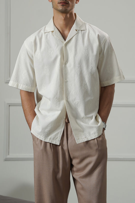 WHITE MUGHAL EMBROIDERED SHIRT