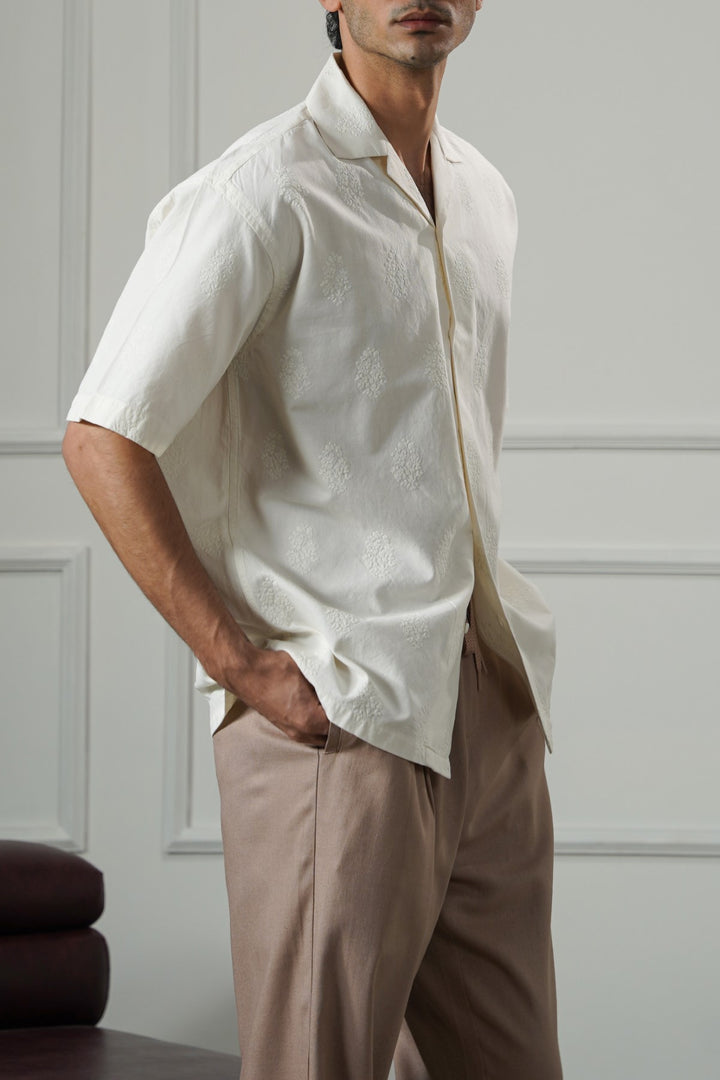 WHITE MUGHAL EMBROIDERED SHIRT