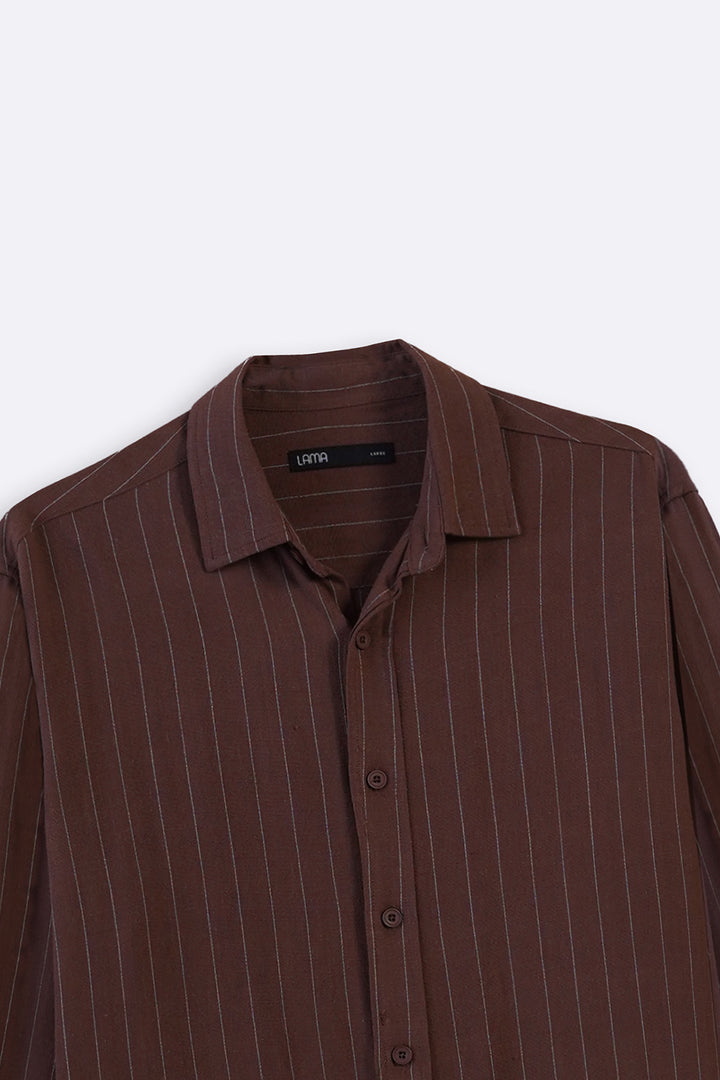 BROWN PINSTRIPE SHIRT WITH LINEN