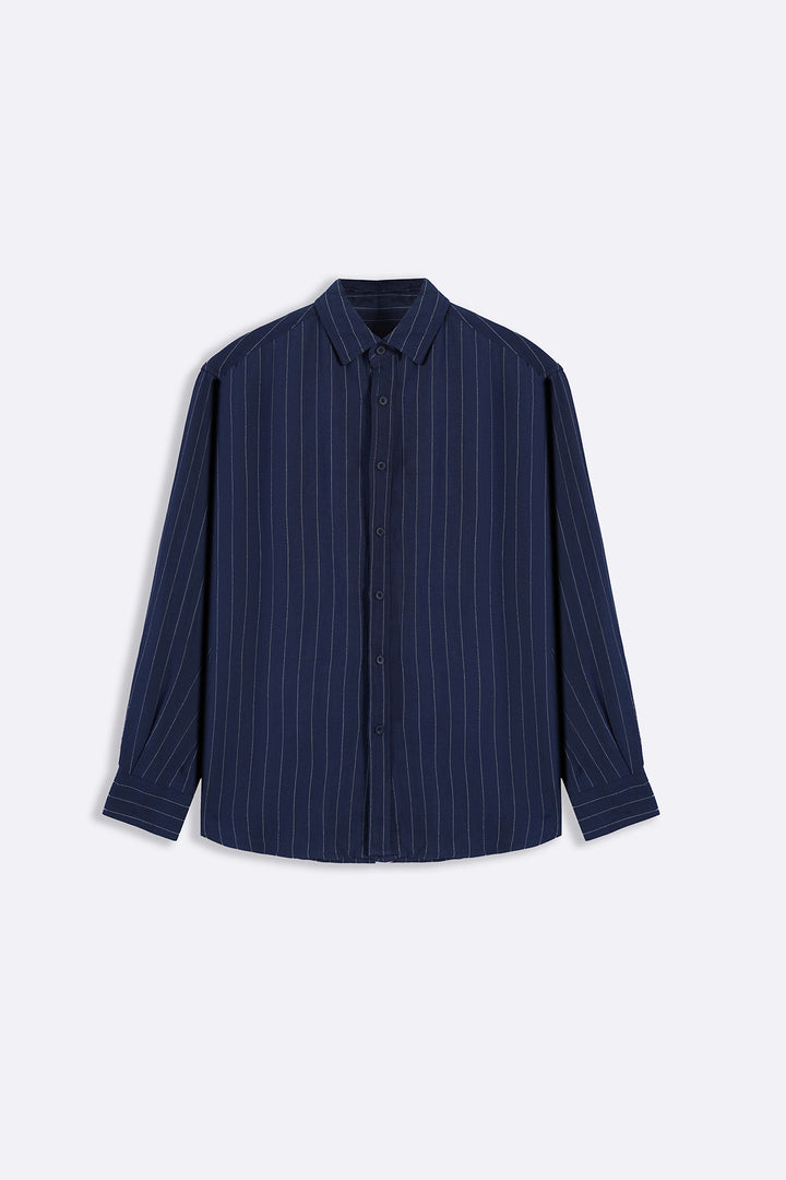 NAVY PINSTRIPE SHIRT WITH LINEN