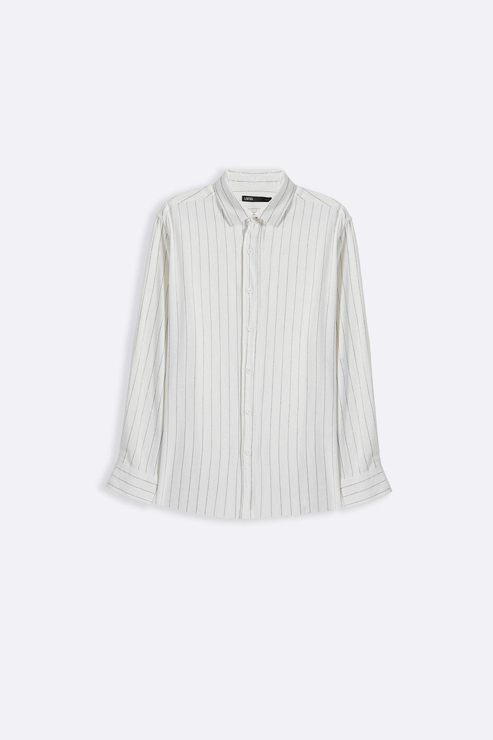 WHITE PINSTRIPE SHIRT WITH LINEN