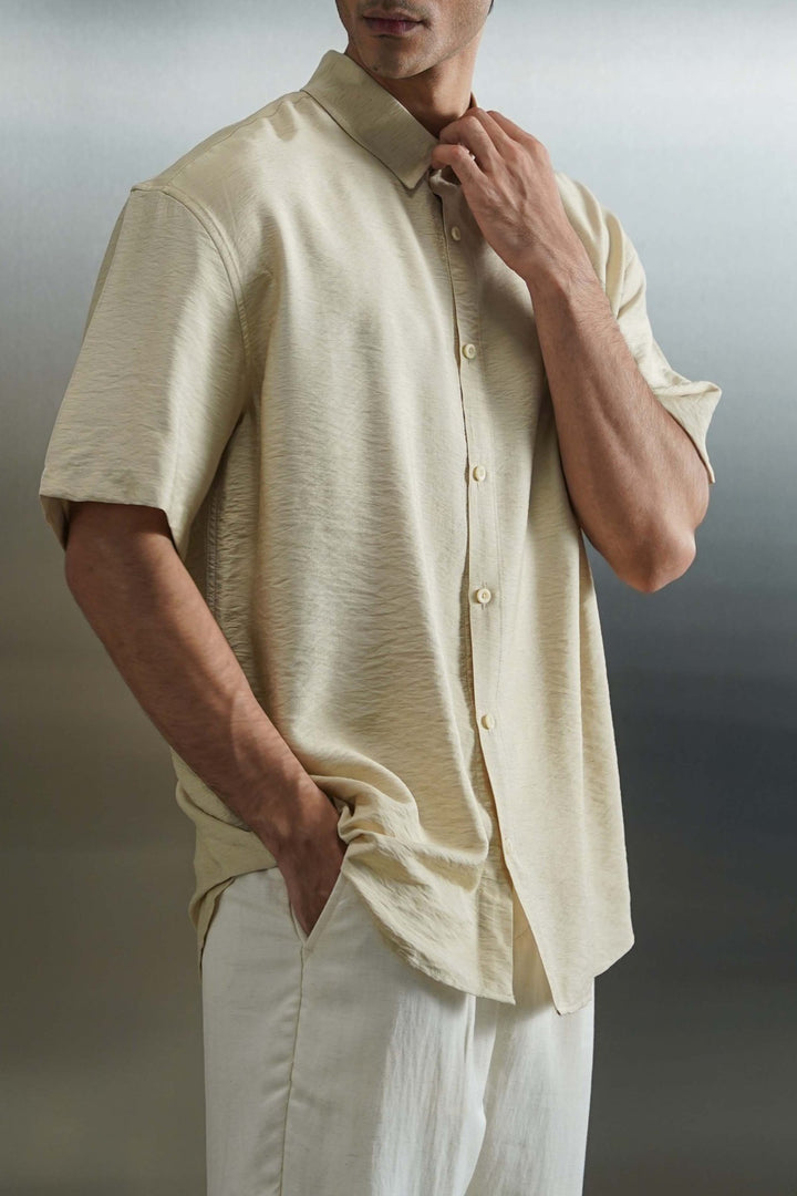BEIGE MELANGE EFFECT SHIRT