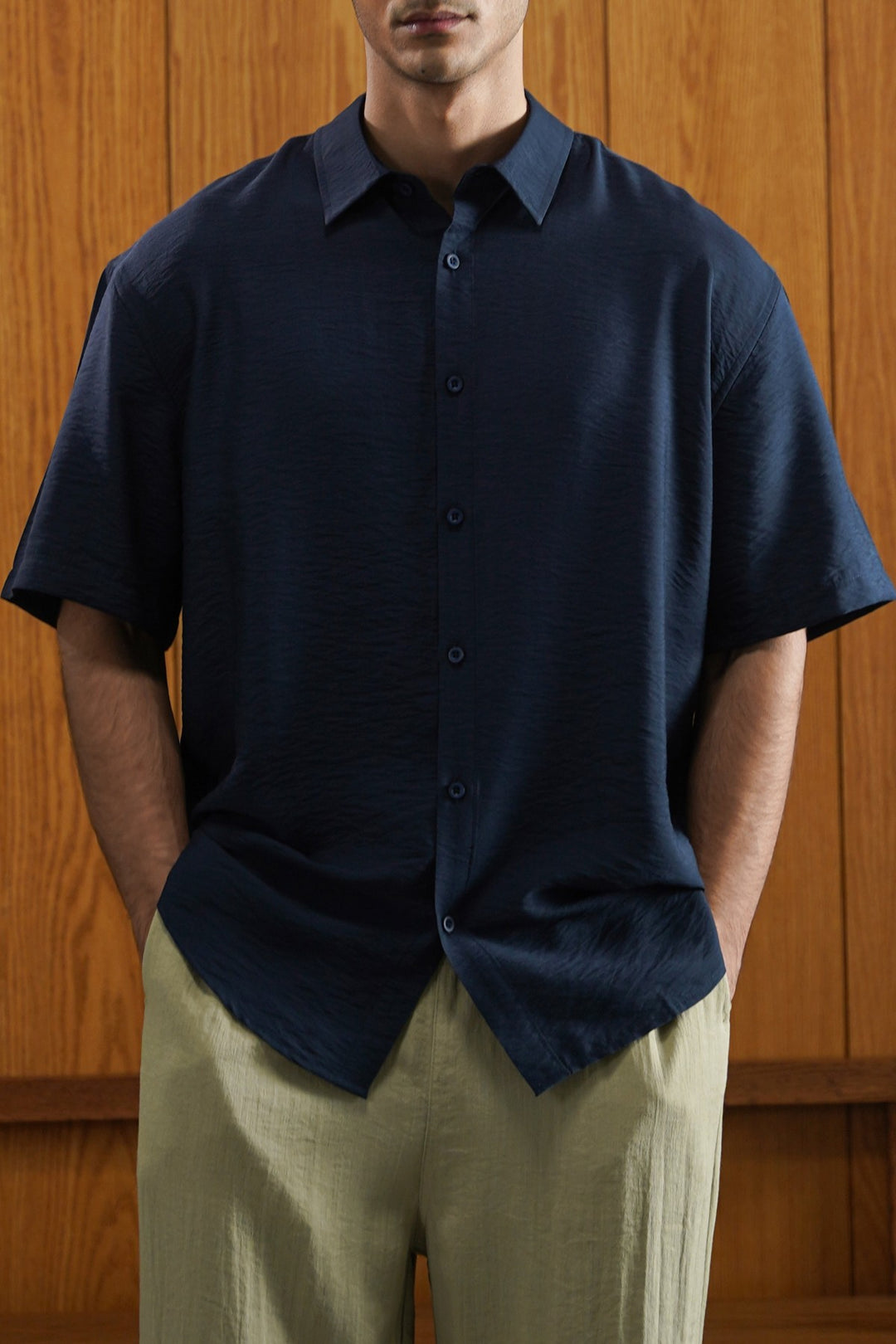 NAVY MELANGE EFFECT SHIRT