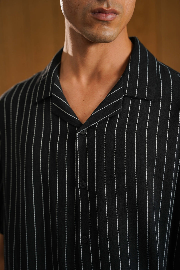 BLACK STRIPED JACQUARD SHIRT